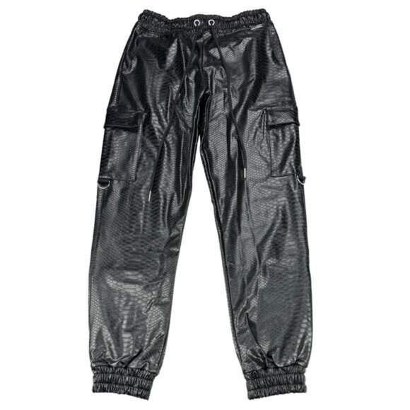 BOMBSHELL Sportswear Liquid Faux Leather Scrunch Butt Cargos Size Small Black - Picture 6 of 10